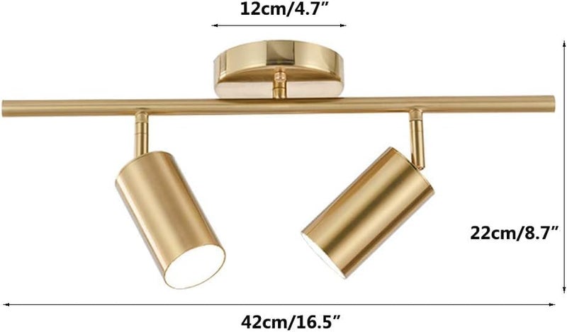 KCO Lighting Modern 2-Light Gold Track Lighting Fixture Flush Mount Brushed Brass Track Lights Kit Mid Century Industrial Adjustable Ceiling Spot Lights Indoor for Kitchen Island (2-Light) - Image 2